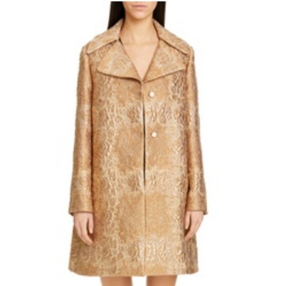 Valentino 2pc Brocade Jacket Gold Floral Brocade Coat & Skirt Set Size 10